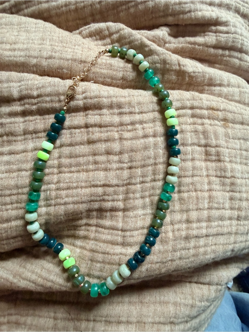 Green Bead Strand Necklace with Mixed Green Tones
